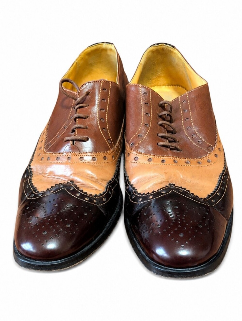 UNDANDY Men’s Two Tone Brown Leather Wingtip Oxford Dress Shoes